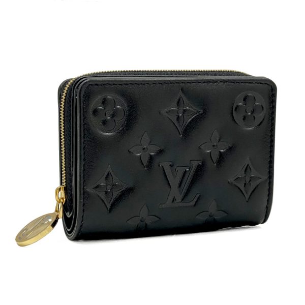 m81599 01 Louis Vuitton Monogram Embossed Wallet Bifold Round Zipper Black