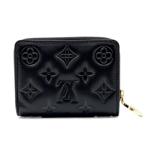 m81599 03 Louis Vuitton Monogram Embossed Wallet Bifold Round Zipper Black