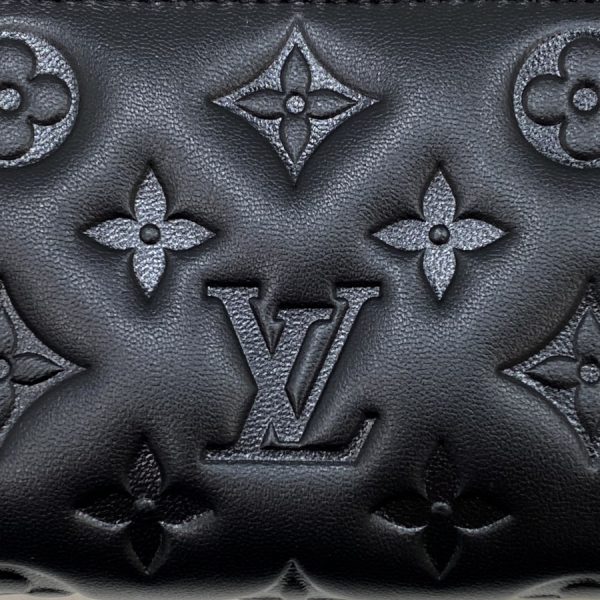 m81599 09 Louis Vuitton Monogram Embossed Wallet Bifold Round Zipper Black