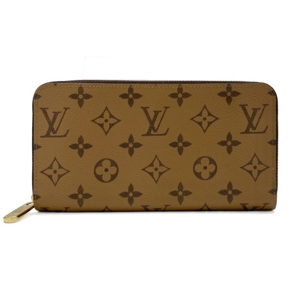 m82444 01 Louis Vuitton Monogram Reverse Wallet Long Round Zipper Brown Gold