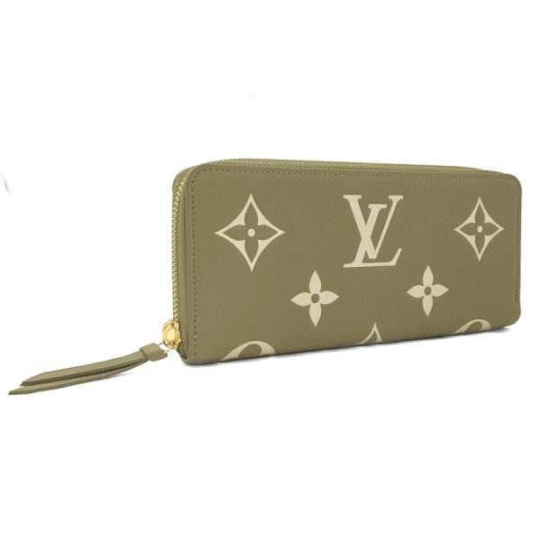 m82478 03 Louis Vuitton Monogram Empreinte Wallet Long Round Zipper Khaki Beige