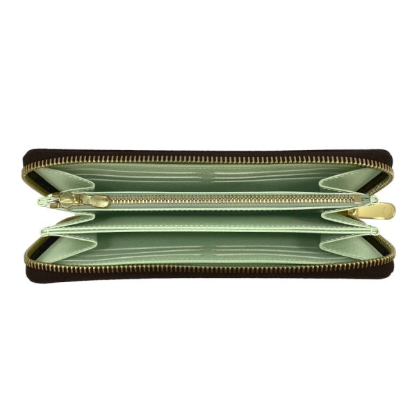 m83218 06 Louis Vuitton Monogram Wallet Long Round Zipper Green Tea