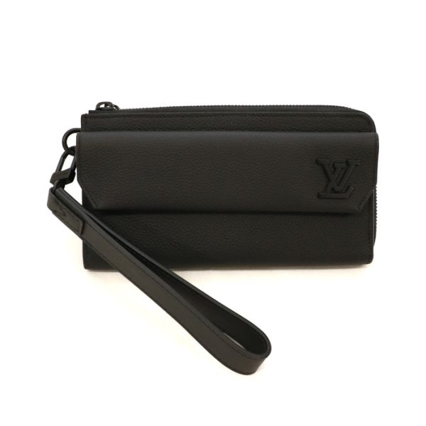 mai07514 1 LOUIS VUITTON Zippy Wallet Grain Leather Aerogram Long Wallet L shaped Zipper Clutch Black