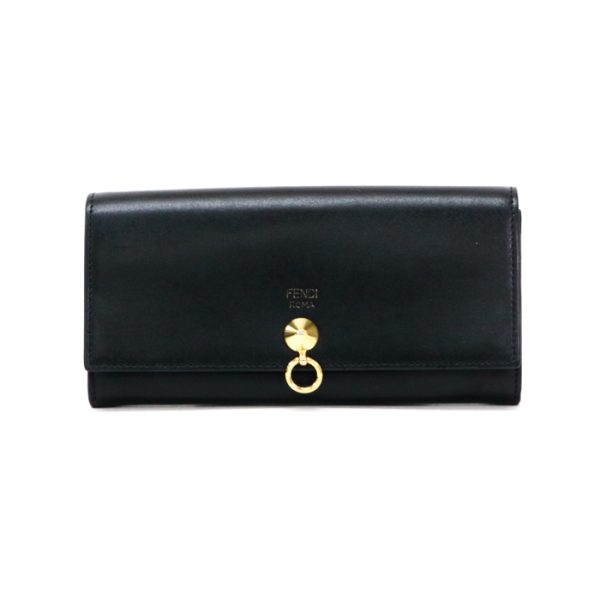 mal07009 2 Fendi Chain Wallet By The Way Pochette Leather Black