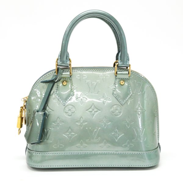 mao06013 3 LOUIS VUITTON Alma BB Monogram Vernis Patent Leather Enamel Green Art Deco Metallic Green