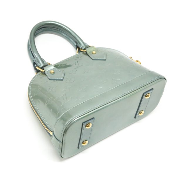 mao06013 5 LOUIS VUITTON Alma BB Monogram Vernis Patent Leather Enamel Green Art Deco Metallic Green