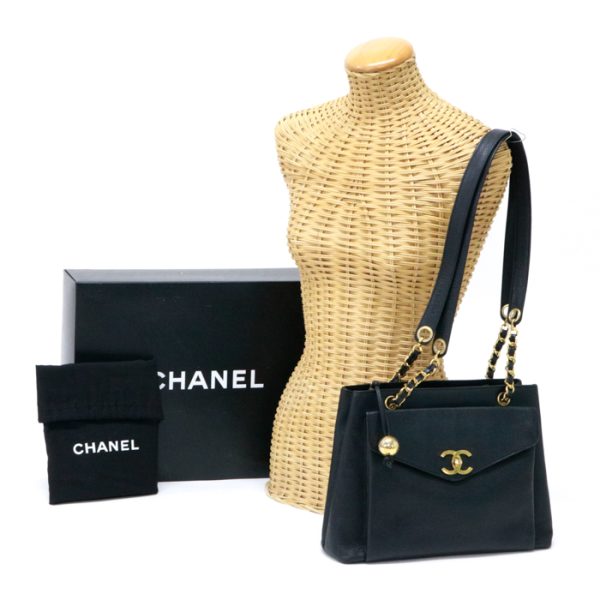 may05003 Chanel Chain Caviar Skin Leather Shoulder Bag Black