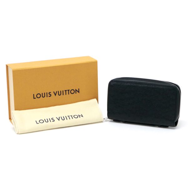 may07009 LOUIS VUITTON Zippy XL Ostrich Exotic Leather Long Wallet Round Zipper Long Wallet Case Noir Black