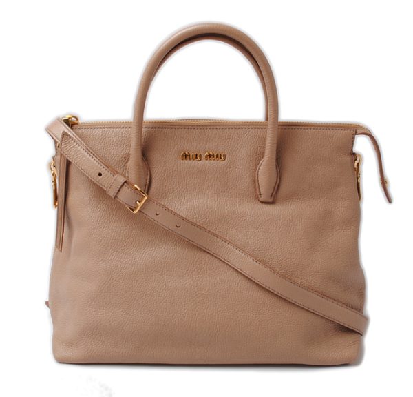 miu 16 085 1 Miu Miu Madras Leather Shoulder Tote Bag Beige