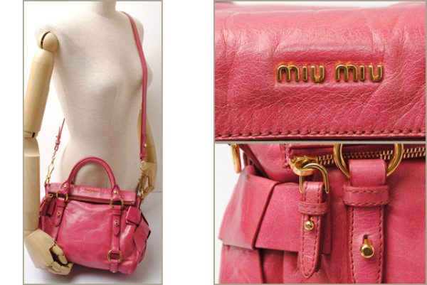 miu 17 012 2 Miu Miu Vitello Lux Leather Shoulder Handbag Peonia