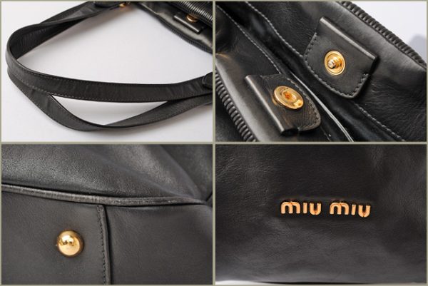 miu 17 013 5 Miu Miu Gathered Leather Shoulder Tote Bag Black