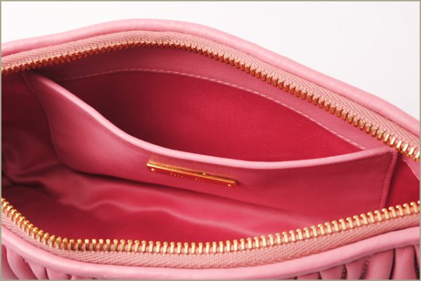 miu 17 036 5 Miu Miu Matelasse Clutch Pouch with Hand Strap Pink