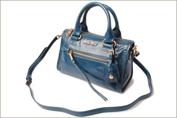 miu 18 002 3 Miu Miu Vitello Shine Shoulder Handbag Cobalt