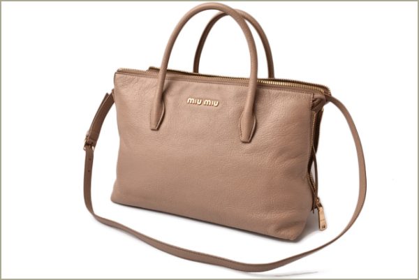 miu 18 076 3 Miu Miu Madras Leather Shoulder Handbag Beige