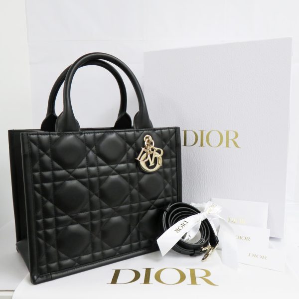 n2406 06 301806sh 09 Christian Dior Book Tote Small Macro Cannage Calfskin Hardware Black