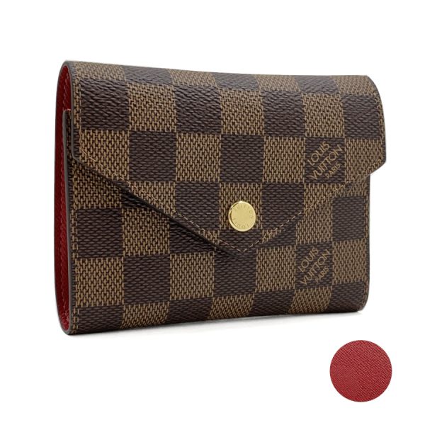 n41659 001 Louis Vuitton Damier Wallet Tri Fold Mini Compact Portefeuille Victorine Ebene Red