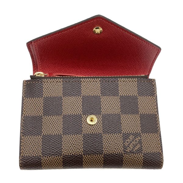 n41659 004 Louis Vuitton Damier Wallet Tri Fold Mini Compact Portefeuille Victorine Ebene Red