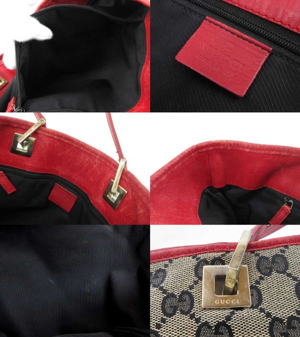 n50779 3 Gucci GG Canvas Tote Handbag Beige Red