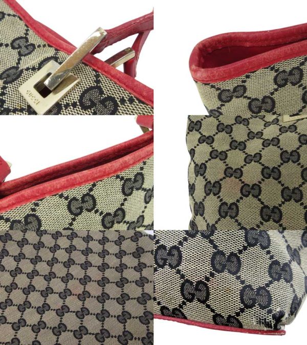 n50779 5 Gucci GG Canvas Tote Handbag Beige Red