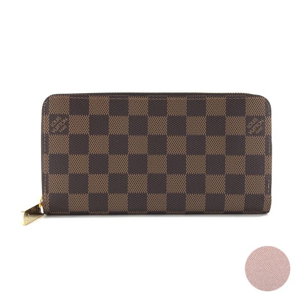 n60046 01 Louis Vuitton Damier Wallet Long Round Zipper Zippy Ebene Rose Ballerine