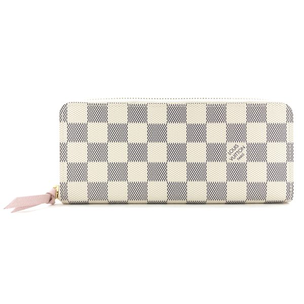 n61264 01 Louis Vuitton Damier Wallet Long Round Zipper Clemence Azur Rose Ballerine