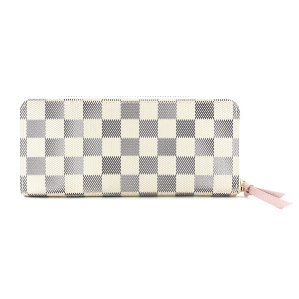 n61264 02 Louis Vuitton Damier Wallet Long Round Zipper Clemence Azur Rose Ballerine