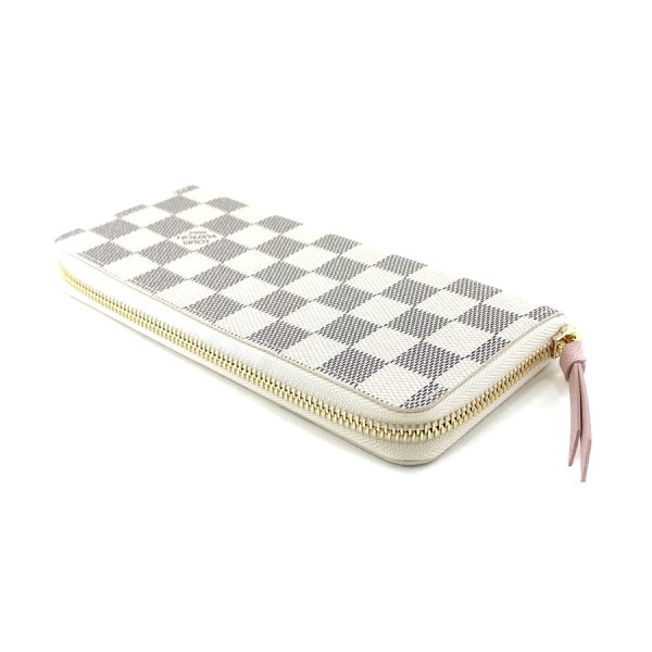 n61264 03 Louis Vuitton Damier Wallet Long Round Zipper Clemence Azur Rose Ballerine