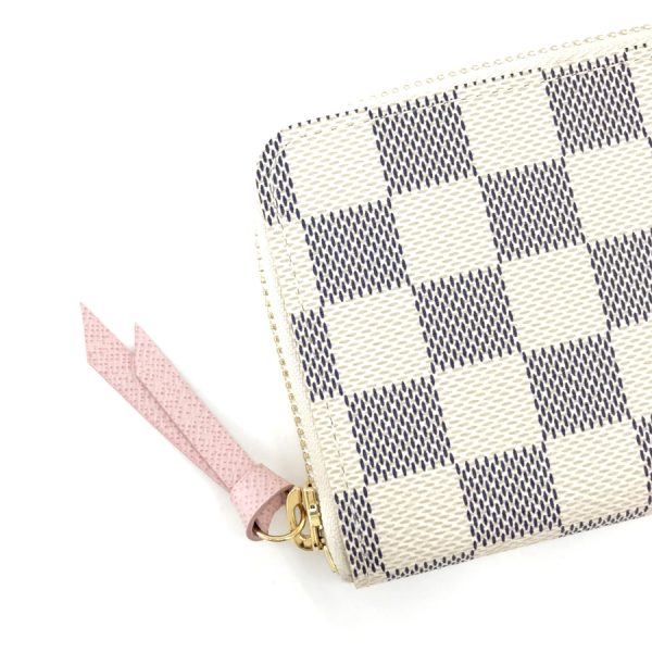 n61264 06 Louis Vuitton Damier Wallet Long Round Zipper Clemence Azur Rose Ballerine