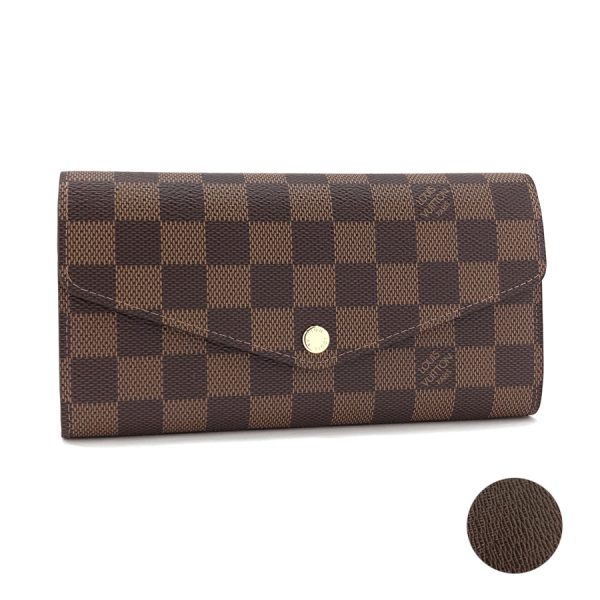 n63209 01 Louis Vuitton Damier Wallet Long Flap Portefeuille Sarah Ebene