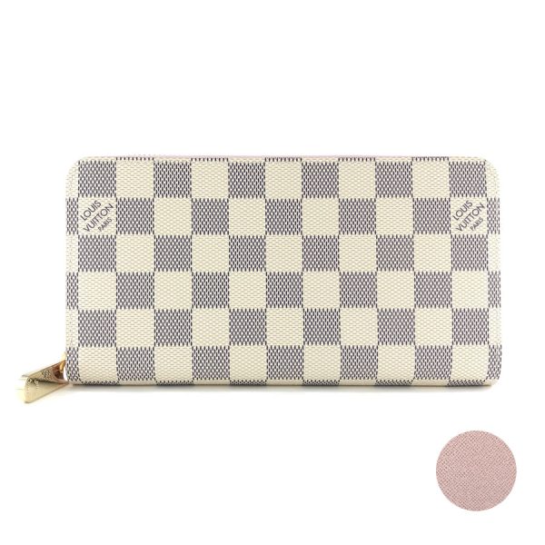 n63503 01 Louis Vuitton Damier Wallet Long Round Zipper Zippy Azur Rose Ballerine