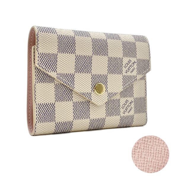 n64022 01 Louis Vuitton Damier Wallet Tri Fold Mini Portefeuille Victorine Azur Rose Ballerine