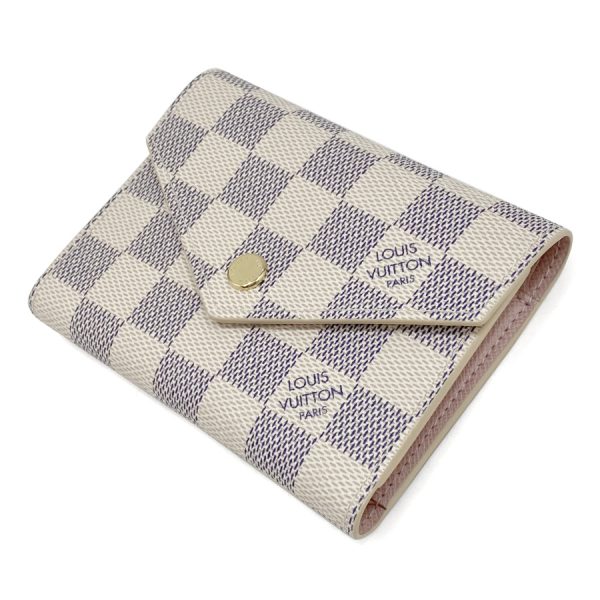 n64022 06 Louis Vuitton Damier Wallet Tri Fold Mini Portefeuille Victorine Azur Rose Ballerine