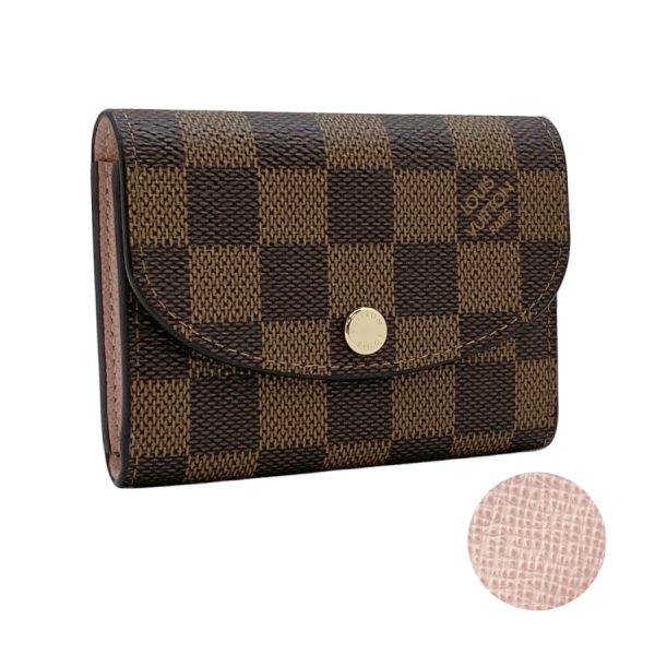 n64423 01 Louis Vuitton Damier Coin Case Wallet Portomone Rosalie Ebene Rose Ballerine