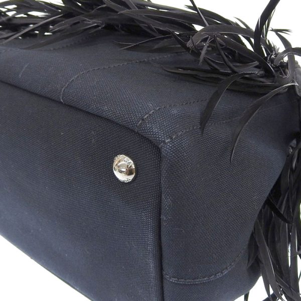 ob1254 3 Prada Canapa Goose Feather Tote Bag Canvas Navy Black