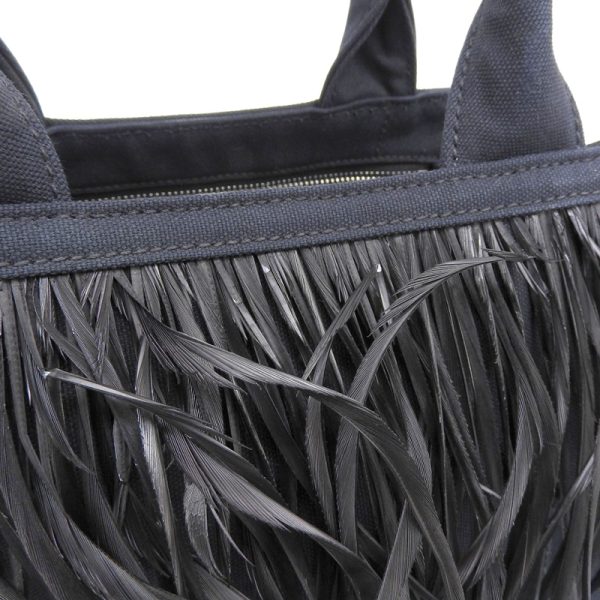 ob1254 5 Prada Canapa Goose Feather Tote Bag Canvas Navy Black