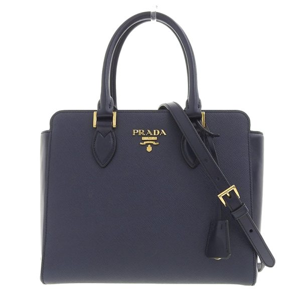 ob1350 1 Prada Saffiano Leather Handbag Shoulder Bag Navy