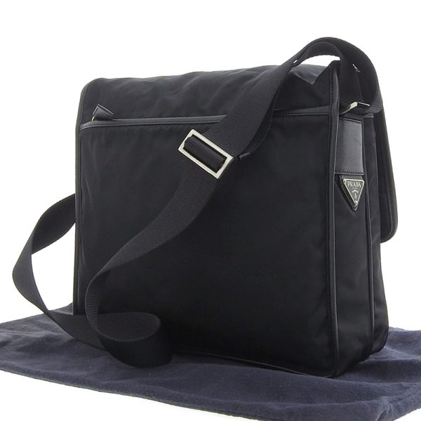 ob1415 2 Prada Nylon Leather Shoulder Bag Black