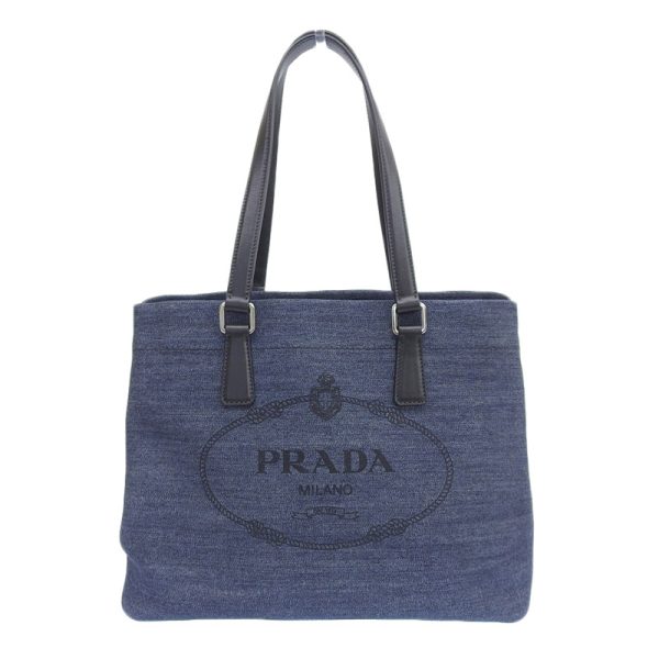 ob1525 1 Prada Denim Leather Navy Black Tote Bag