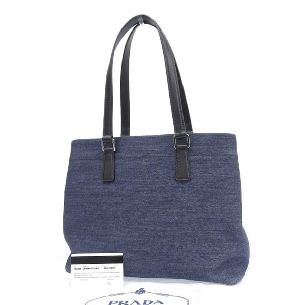 ob1525 2 Prada Denim Leather Navy Black Tote Bag