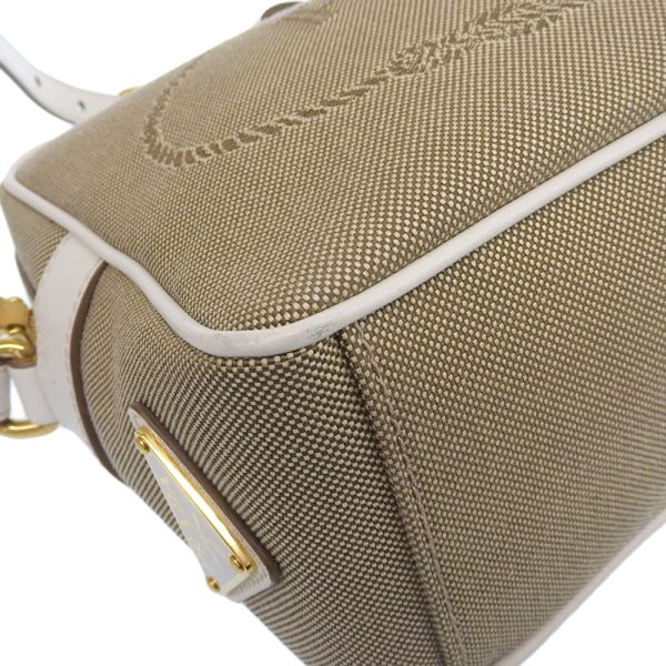 ob1538 3 Prada Canvas Leather Beige White Ribbon Shoulder Bag