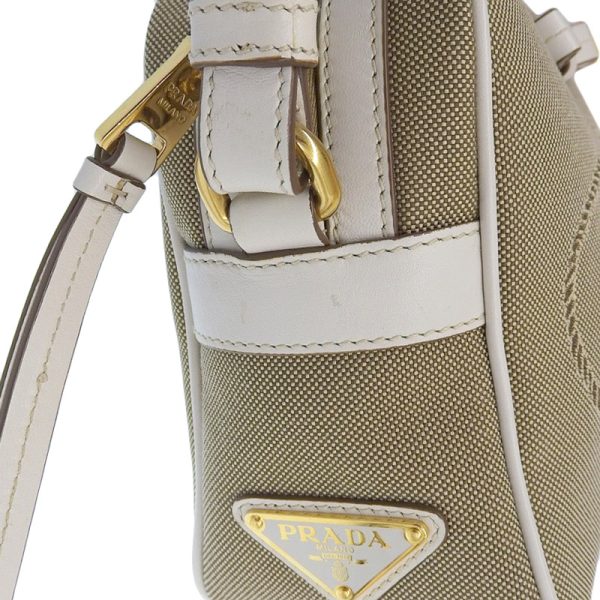 ob1538 4 Prada Canvas Leather Beige White Ribbon Shoulder Bag