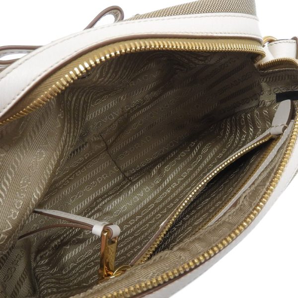 ob1538 6 Prada Canvas Leather Beige White Ribbon Shoulder Bag