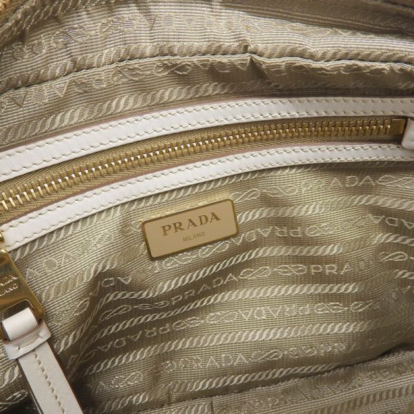 ob1538 7 Prada Canvas Leather Beige White Ribbon Shoulder Bag