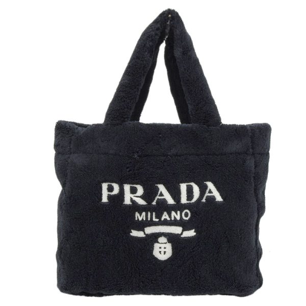 ob1546 1 Prada Terry Pile Black White Tote Bag