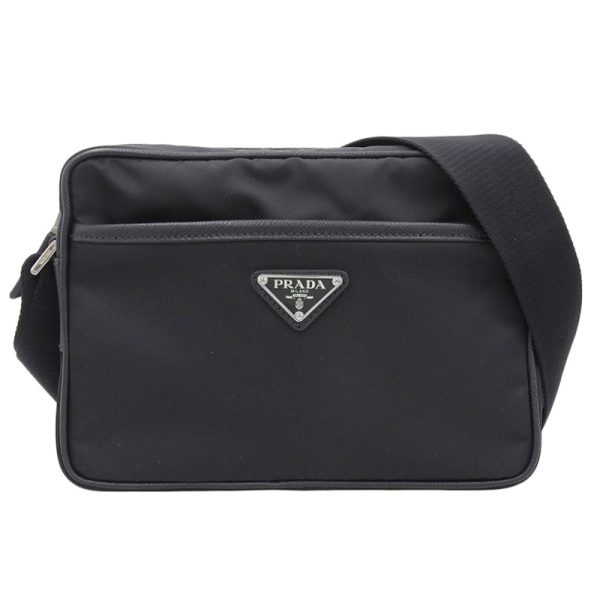 ob1681 1 Prada Shoulder Bag Nylon Leather Black Diagonal