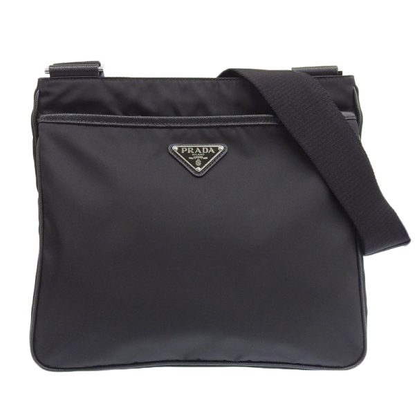 ob1689 1 Prada Shoulder Bag Diagonal Nylon Leather Black