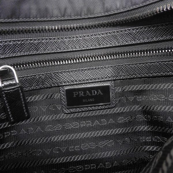 ob1689 6 Prada Shoulder Bag Diagonal Nylon Leather Black