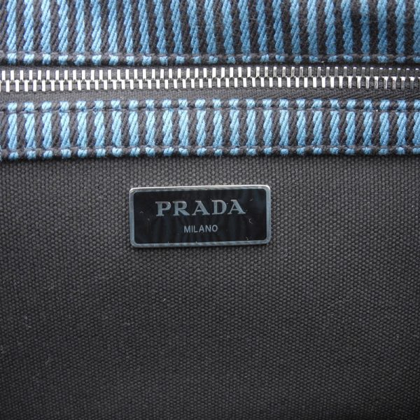 ob1731 7 Prada Kanapa Shoulder Bag Striped Canvas Blue Black