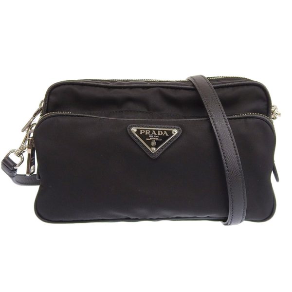 ob1830 1 Prada Nylon Leather Pochette Shoulder Bag Black