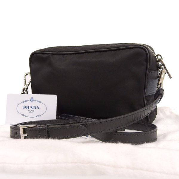 ob1830 2 Prada Nylon Leather Pochette Shoulder Bag Black